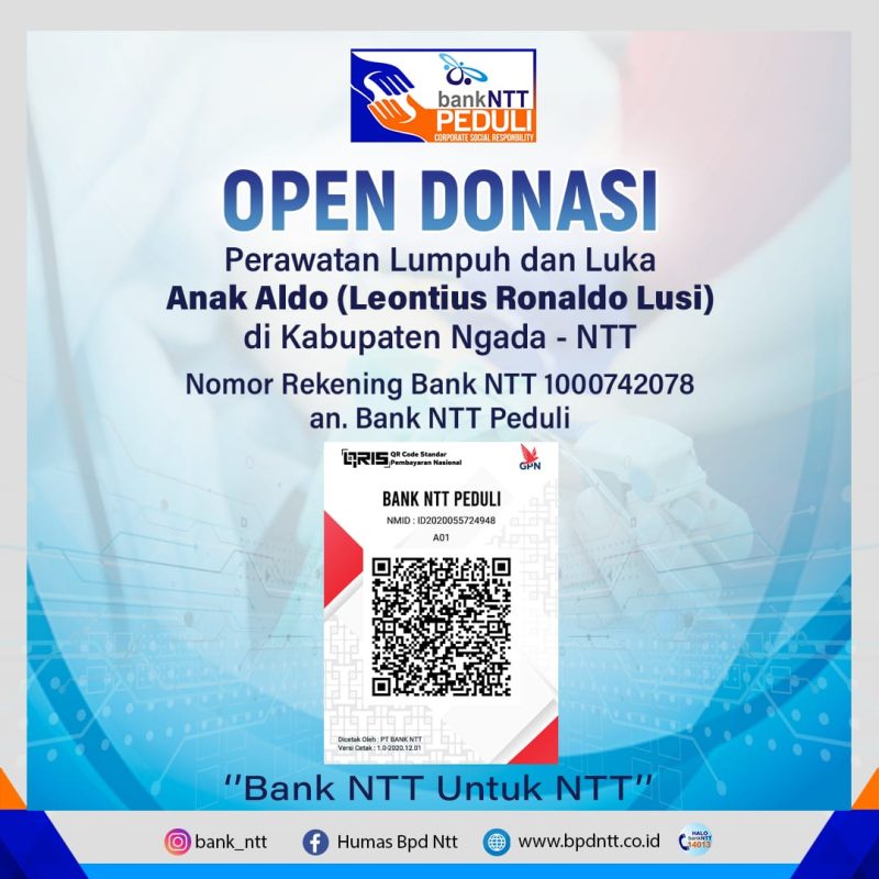 Pamflet rekening donasi Bank NTT untuk membantu Aldo Lusi. (Istimewa)