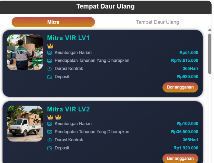 Tangkapan layar aplikasi VIR Indonesia. Foto tangkapan layar