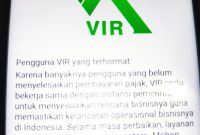 Tangkapan layar aplikasi VIR Indonesia. Setiap kali anggota berusaha melakukan penarikan dana, muncul pemberitahuan ini. Foto :tangkapan layar yang dikirimkan korban